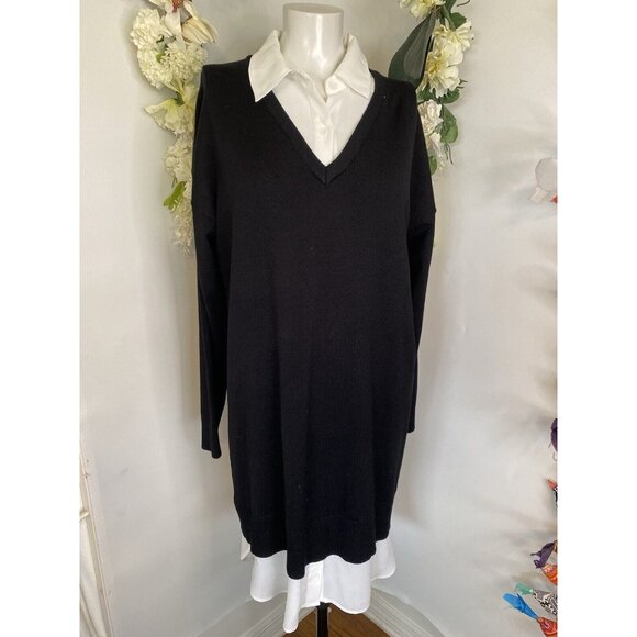 Rio & Rian Black Knit Midi Sweater Sz L Dress with Button Down White Blouse NWT - Picture 6 of 16